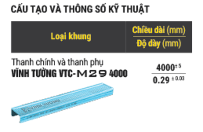 Cấu tạo và thông số kỹ thuật khung trần chìm Vĩnh Tường M24