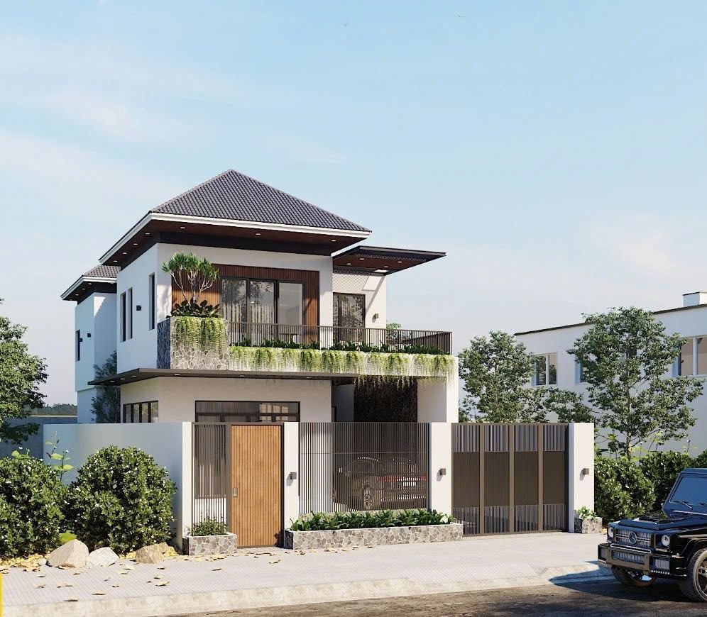 Mẫu nhà vườn 2 tầng mái Nhật 8.5x10m  