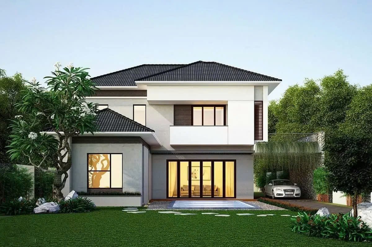 Mẫu nhà mái Nhật 2 tầng 10x10m  