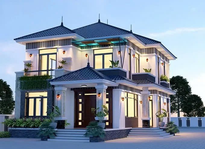 Mẫu thiết kế nhà 2 tầng mái Nhật 16x10m  