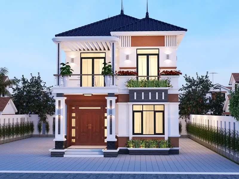 Mẫu nhà mái Nhật 2 tầng thiết kế kiểu mái ngói dốc  