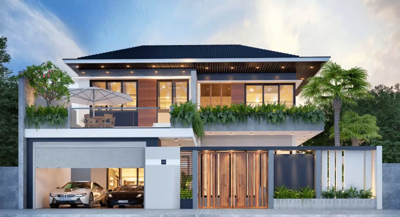 Mẫu nhà 2 tầng mái Nhật 100m2