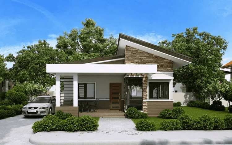 Nhà vườn mái lệch có gác lửng phòng ngủ nhỏ đầy đủ tiện nghi 