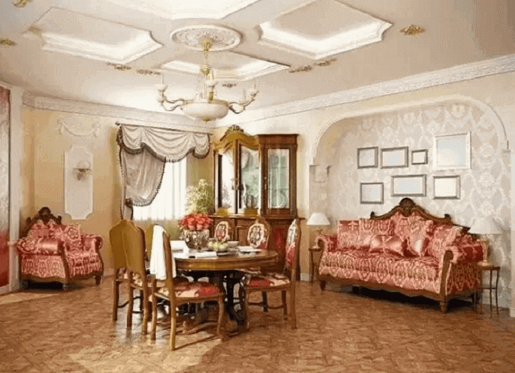 Mẫu trần thạch cao phòng khách đẹp, ấn tượng với thiết kế đường vân phong cách cổ điển